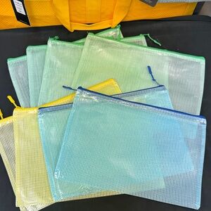 Set of Mesh Zipper Pouches in Assorted Colors 4 green 2 yellow 2 blue storage